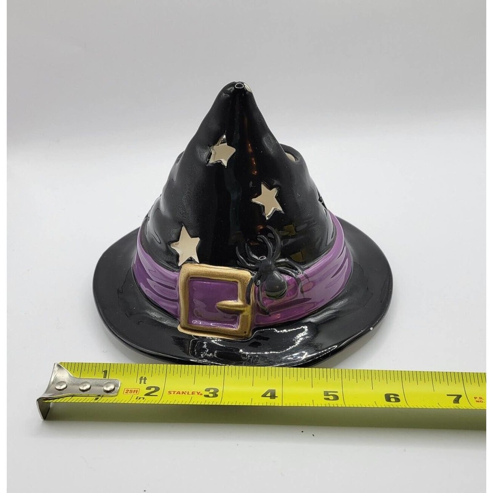 Yankee Candle Black Halloween Witch Hat Spiders Ceramic Candle Jar Topper Shade - Picture 8 of 11